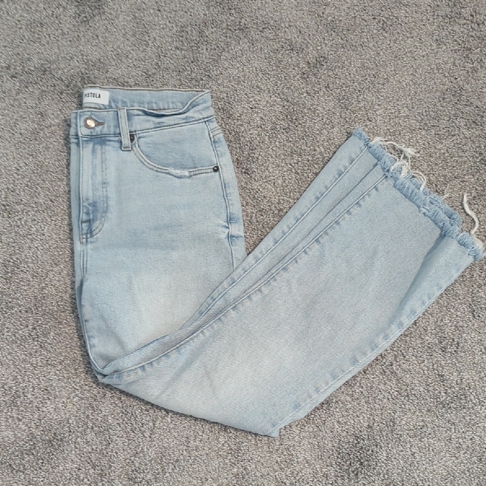 Pistola Light Blue Cropped Jeans with Frayed Hem